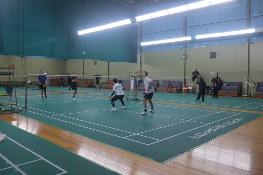 Doubles games under way at a Badminton Geelong social session